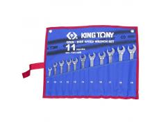 Набор комбинированных трещоточных ключей, 8-19 мм, чехол из теторона, 11 предметов KING TONY 14111MRN